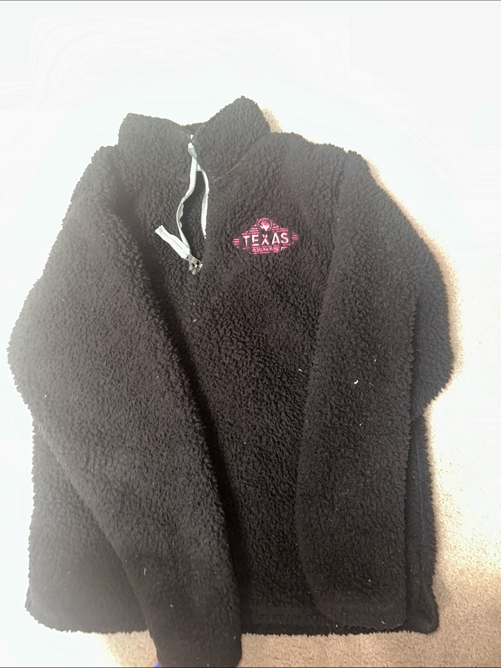 Black Sherpa Pullover Jacket with Pink Texas Roadhouse Logo